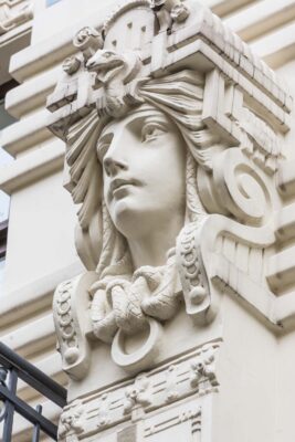 Detail of Art Nouveau facade in Riga, Latvia