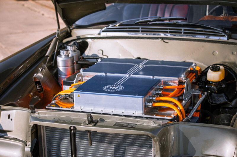 Electric engine in a classic car converted to an electric vehicle