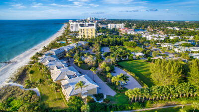 Naples, Florida - Panoramic aerial view of the beautiful city beach