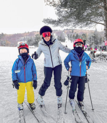 Woman with two children on an Upstate New York ski slope