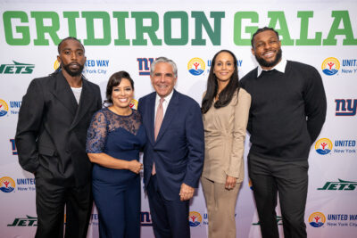 Tyrod Taylor, Grace Bonilla, Joseph A. Cabrera, Dasha Smith, and Kayvon Thibodeaux at the United Way of New York City Gridiron Gala, May 6, 2025.