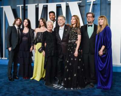 Robert Schwartzman and Eleanor Coppola, Francis Ford Coppola, Sofia Coppola at the Vanity Fair 2022 Oscar Party