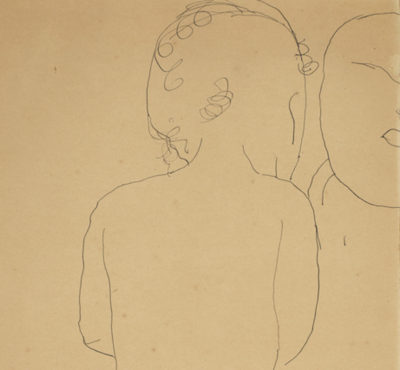 Detail of a rare drawing by Brancusi, featuring two babies facing each other
