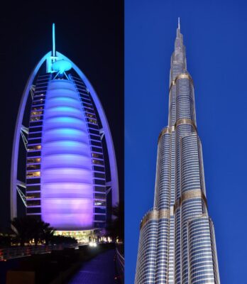 Burj Al Arab hotel and Burj Khalifa, Dubai, UAE